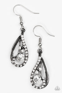 Paparazzi "All For Show" White Rhinestone Silver Teardrop Earrings Paparazzi Jewelry