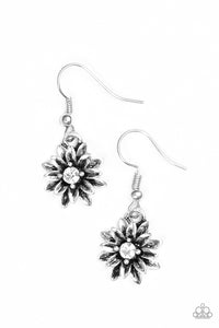 Paparazzi "Diamonds and Daisies" White Rhinestone Silver Flower Earrings Paparazzi Jewelry