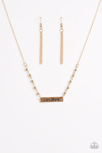 Paparazzi "I Am Strong"  Gold Plate Engraved Necklace & Earring Set Paparazzi Jewelry