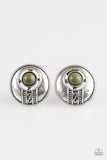 Paparazzi "The Four Corners" Green Stone Round Silver Post Earrings Paparazzi Jewelry