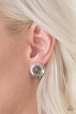 Paparazzi "The Four Corners" Green Stone Round Silver Post Earrings Paparazzi Jewelry