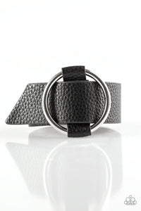 Paparazzi "Simply Stylish" Black Leather Silver  Fitting Urban Bracelet Unisex Paparazzi Jewelry