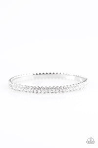 Paparazzi "Decked Out In Diamonds" White Rhinestone Encrusted Silver Bangle Bracelet Paparazzi Jewelry