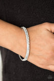 Paparazzi "Decked Out In Diamonds" White Rhinestone Encrusted Silver Bangle Bracelet Paparazzi Jewelry