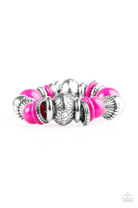 Paparazzi "Seize The Season" Pink and SIlver Bead Floral Bracelet Paparazzi Jewelry