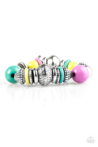 Paparazzi "Seize The Season" Multi Pink Green Blue and Silver Bead Floral Bracelet Paparazzi Jewelry