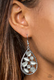 Paparazzi "That Thing You DEW" White Moonstone Silver Teardrop Rhinestone Earrings Paparazzi Jewelry