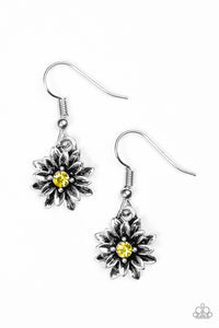 Paparazzi "Diamonds and Daisies" Yellow Rhinestone Silver Flower Earrings Paparazzi Jewelry