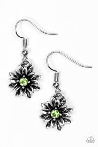 Paparazzi "Diamonds and Daisies" Green Rhinestone Silver Flower Earrings Paparazzi Jewelry