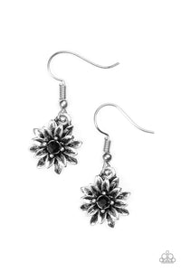 Paparazzi "Diamonds and Daisies" Black Rhinestone Silver Flower Earrings Paparazzi Jewelry