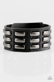 Paparazzi "On Autopilot" Black Leather Metallic Accent Urban Bracelet Unisex Paparazzi Jewelry