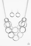 Paparazzi "Radiant Ringmaster" Silver Hammered Ring Necklace & Earring Set Paparazzi Jewelry