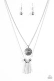 Paparazzi "SOL Quest" Silver Sunburst Pattern Pendant  Necklace & Earring Set Paparazzi Jewelry