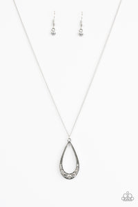 Paparazzi "Teardrop Tease" White Rhinestone Silver Teardrop Pendant Necklace & Earring Set Paparazzi Jewelry