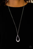 Paparazzi "Teardrop Tease" White Rhinestone Silver Teardrop Pendant Necklace & Earring Set Paparazzi Jewelry