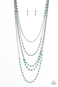 Paparazzi "Sprinkled in Starlight" Green Bead Gunmetal Necklace & Earring Set Paparazzi Jewelry