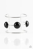 Paparazzi "Lush Lagoon" Black Bead Silver Open Cuff Bracelet Paparazzi Jewelry