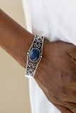 Paparazzi "Joyful Journeys" Blue Bead Shimmery Silver Filigree Bangle Bracelet Paparazzi Jewelry