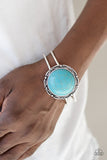 Paparazzi "Mojave Harvest" Blue Turquoise Stone Silver Frilly Frame Hinged Bracelet Paparazzi Jewelry