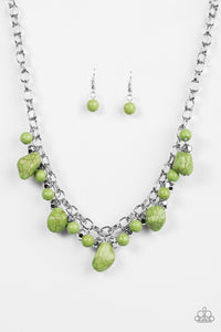 Paparazzi "Paleo Princess" Green Stone Silver Bead Necklace & Earring Set Paparazzi Jewelry