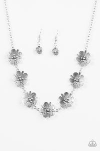 Paparazzi "Poppin Poppies" Silver Necklace & Earring Set Paparazzi Jewelry