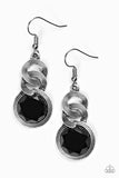 Paparazzi "Be GLAM Enough!" Black Gem Silver Circular Frame Earrings Paparazzi Jewelry