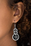 Paparazzi "Be GLAM Enough!" Black Gem Silver Circular Frame Earrings Paparazzi Jewelry