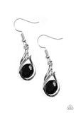 Paparazzi "HAUTE On Your Heels!" Black Oval Rhinestone Silver Flame Design Earrings Paparazzi Jewelry