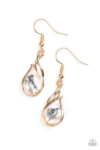 Paparazzi "HAUTE On Your Heels!" Gold White Rhinestone Silver Frame Earrings Paparazzi Jewelry