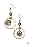 Paparazzi "Meadow Gardens" Brass Floral Disc Hoop Earrings Paparazzi Jewelry