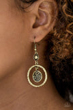 Paparazzi "Meadow Gardens" Brass Floral Disc Hoop Earrings Paparazzi Jewelry