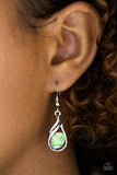 Paparazzi "HAUTE On Your Heels!" Green Oval Rhinestone Silver Flame Design Earrings Paparazzi Jewelry