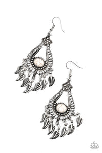 Paparazzi "The Flight of Your Life" White Stone Silver Feather Earrings Paparazzi Jewelry