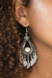Paparazzi "The Flight of Your Life" White Stone Silver Feather Earrings Paparazzi Jewelry