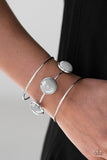 Paparazzi "Lush Lagoon" Silver Bar Open Cuff Gray Bead Bracelet Paparazzi Jewelry