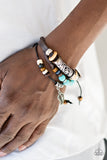 Paparazzi "Lets Leaf This Place" Blue Bead Brown Leather Silver Urban Bracelet Unisex Paparazzi Jewelry