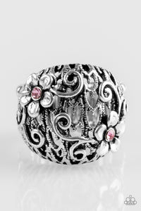 Paparazzi "Spring Holiday" Pink Rhinestone Flower Bloom Silver Ring Paparazzi Jewelry