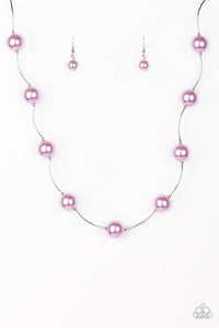 Paparazzi "Perfectly Polished" Purple Pearl Curved Silver Bead Necklace & Earring Set Paparazzi Jewelry