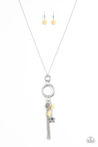 Paparazzi "Tour de Desert" Yellow Stone Silver Hoop Necklace & Earring Set Paparazzi Jewelry