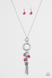 Paparazzi "Tour de Desert" Pink Stone Silver Hoop Necklace & Earring Set Paparazzi Jewelry