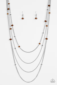 Paparazzi VINTAGE VAULT "On The Front SHINE" Brown Necklace & Earring Set Paparazzi Jewelry