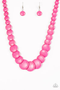 Paparazzi "Desert Flats" Pink Smooth Flat Stone Necklace & Earring Set Paparazzi Jewelry