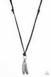 Paparazzi "Eagerly Eagle" Black Leather Silver Feather Pendant Urban Necklace Unisex Paparazzi Jewelry