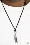 Paparazzi "Eagerly Eagle" Black Leather Silver Feather Pendant Urban Necklace Unisex Paparazzi Jewelry