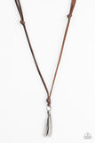 Paparazzi "Eagerly Eagle" Brown Leather Silver Feather Pendant Urban Necklace Unisex Paparazzi Jewelry