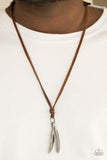 Paparazzi "Eagerly Eagle" Brown Leather Silver Feather Pendant Urban Necklace Unisex Paparazzi Jewelry