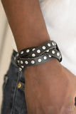Paparazzi "Race and Rally" Black Leather Silver Stud Urban Wrap Bracelet Unisex Paparazzi Jewelry