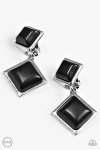 Paparazzi "Geo Glam" Black Square Stone Silver Clip On Earrings Paparazzi Jewelry