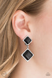 Paparazzi "Geo Glam" Black Square Stone Silver Clip On Earrings Paparazzi Jewelry