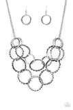 Paparazzi "Radiant Ringmaster" Black Gunmetal Hammered Ring Necklace & Earring Set Paparazzi Jewelry